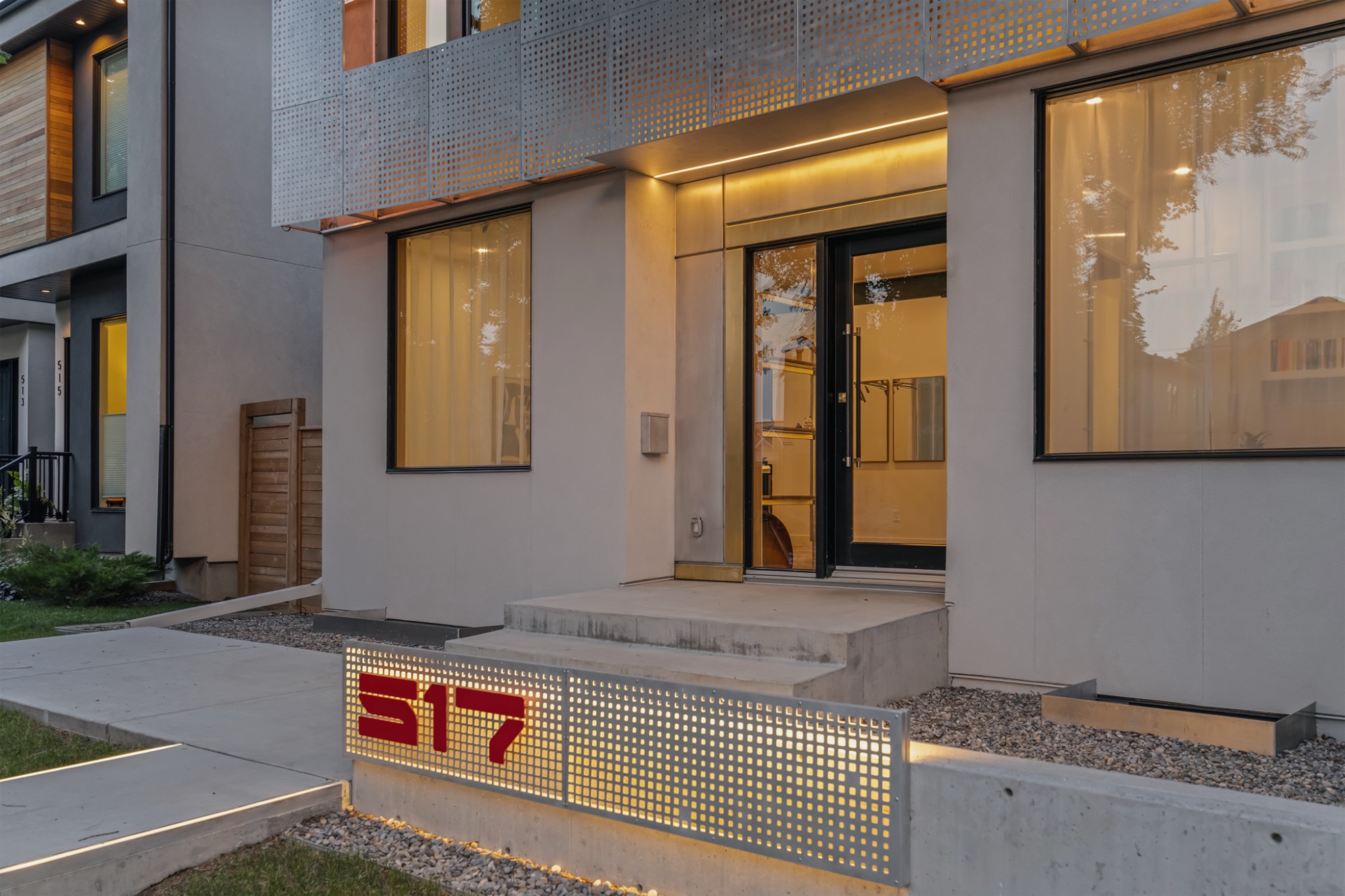 Street-facing entrance and sculptural metal facade